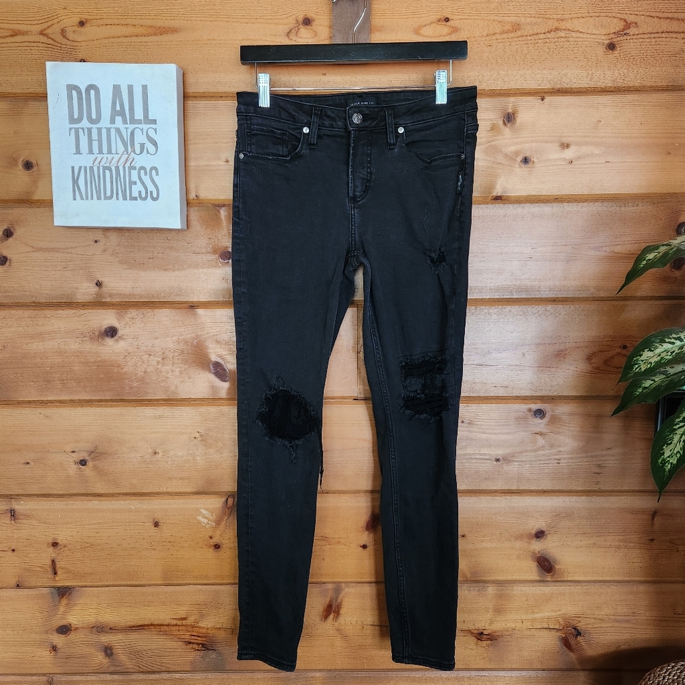 Silver Aiko Skinny Mid Rise Jeans Black Denim Distressed Stretch Moto Sz 29 X29"
